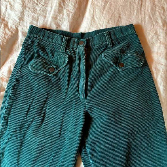 Vintage Eileen "Plum Blossom" Teal Corderoy Pants - Picture 2 of 6